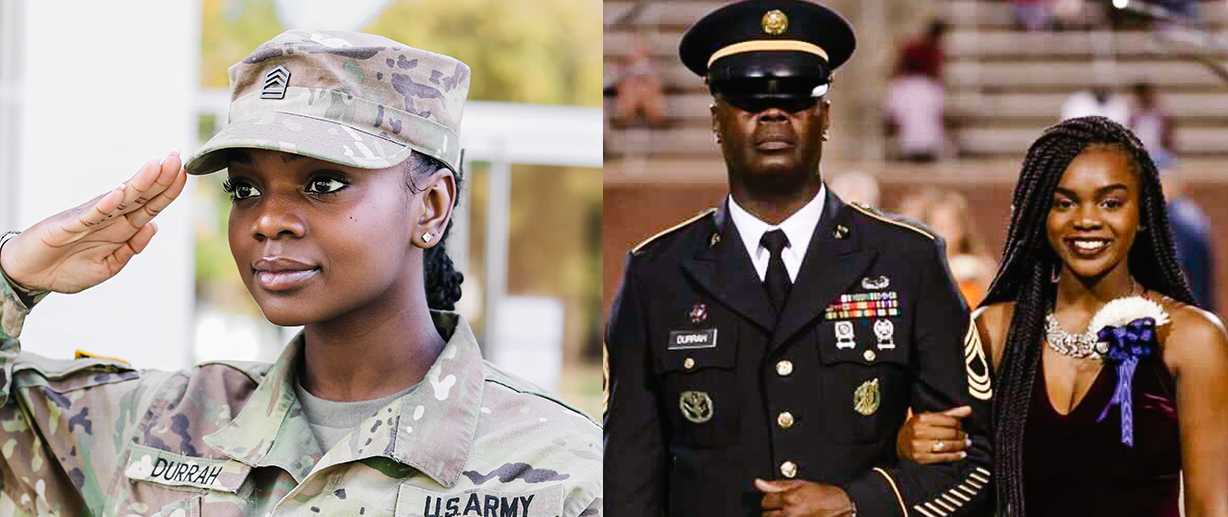 Chardonnay Durrah ’23 is attending her dad’s alma mater, and they will soon share U.S. Army experiences. They appreciate their bond this Veterans Day and every day.