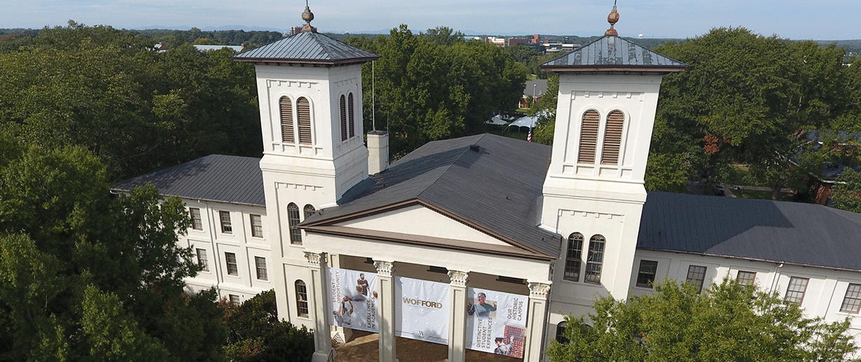 Wofford's Main Building drone view