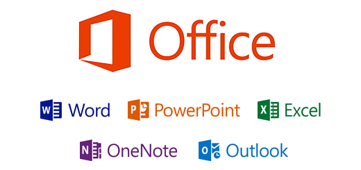logos for Office, Word, Powerpoint, OneNote, and Outlook